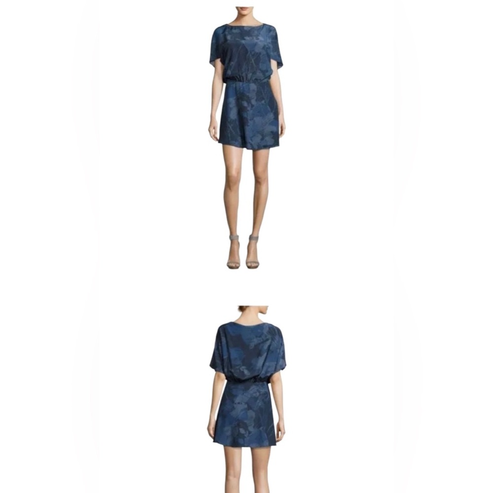 Halston Heritage Navy Sunburst Floral Mini Dress Size 14 100% Silk